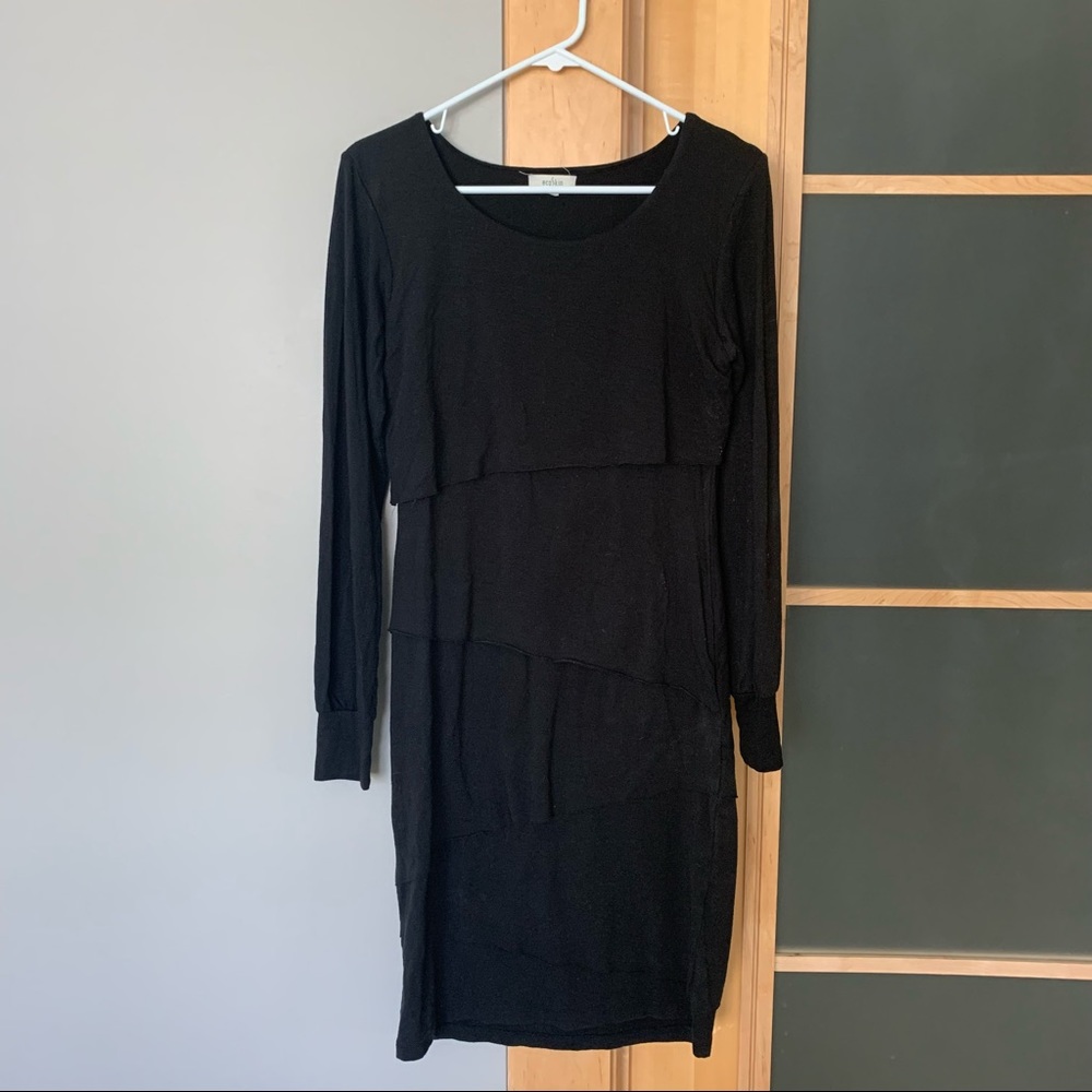 Black form fitting long sleeve dress